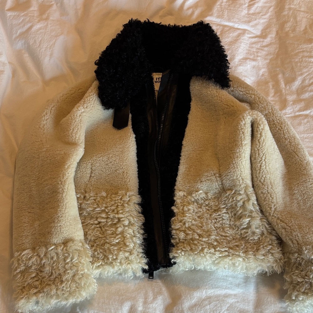 Zara Two-Tone Faux Shearling Jacket - Black & Cream